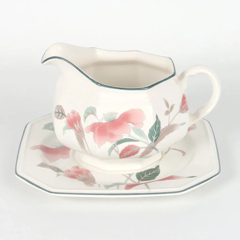 Mikasa Silk Flowers Round Gravy Boat & Underplate F3003